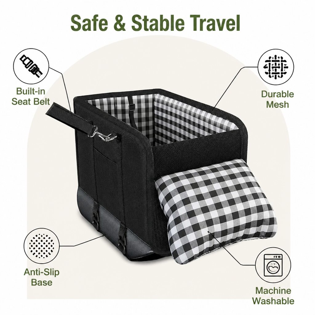 DogBedHouse Seat Belt Support & Anti-Slip Dog Booster Seat