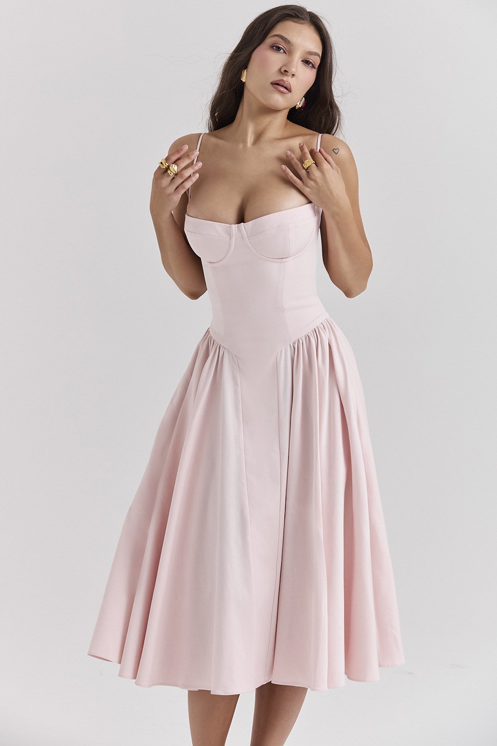 Avencea Wide Swinging, Deep Cut Midi Dress with Straps
