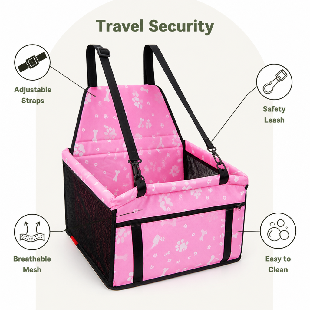DogBedHouse Elevated Washable Car Booster Seat (Safety Leash & Adjustable Straps)