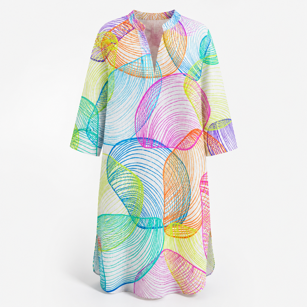 Women's Cotton A-Line Midi Dress | Relaxed Fit | Printed Skirt, Flared Silhouette | Summer Dress, Beach & Garden Party