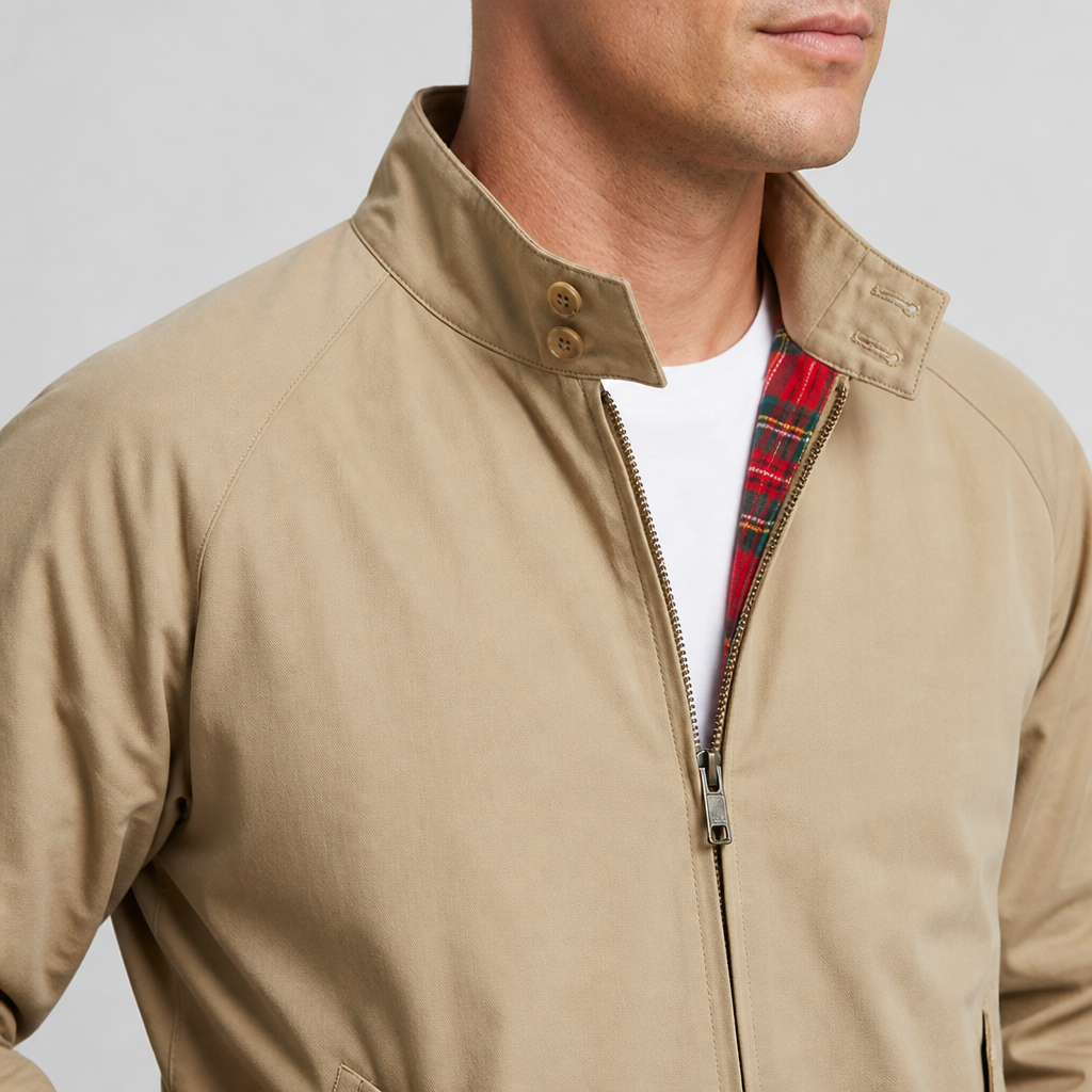 Men's Harrington Jacket | Checkered Lining & Stand-Up Collar | Wind-Resistant Lightweight