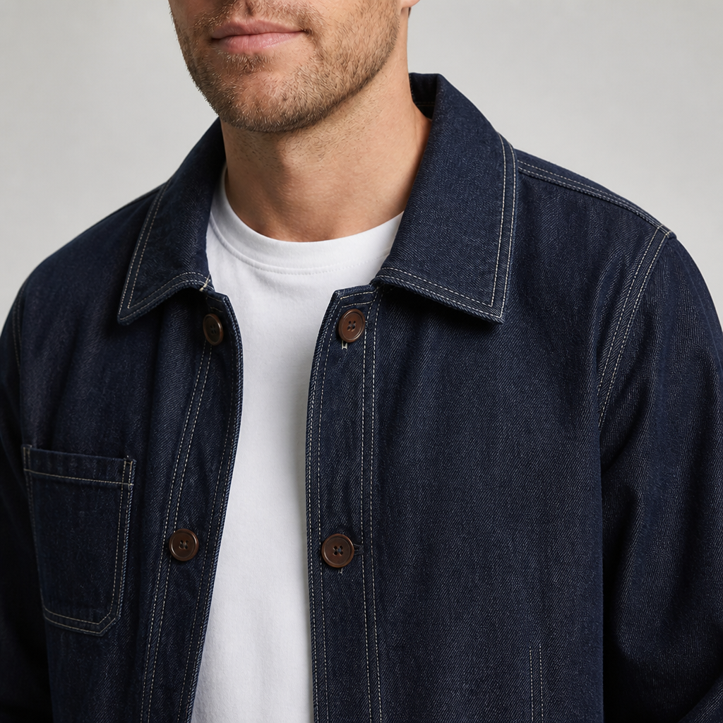 Men's Worker Jacket | Contrast Stitching & Quilted Detail | Patch Pockets & Checkered Cuff
