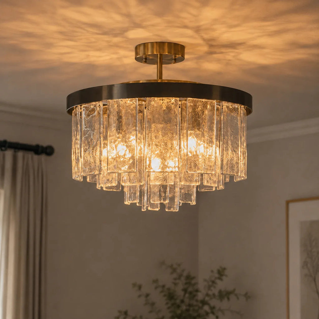 Kieran Modern Tiered Water Glass Drum Chandelier