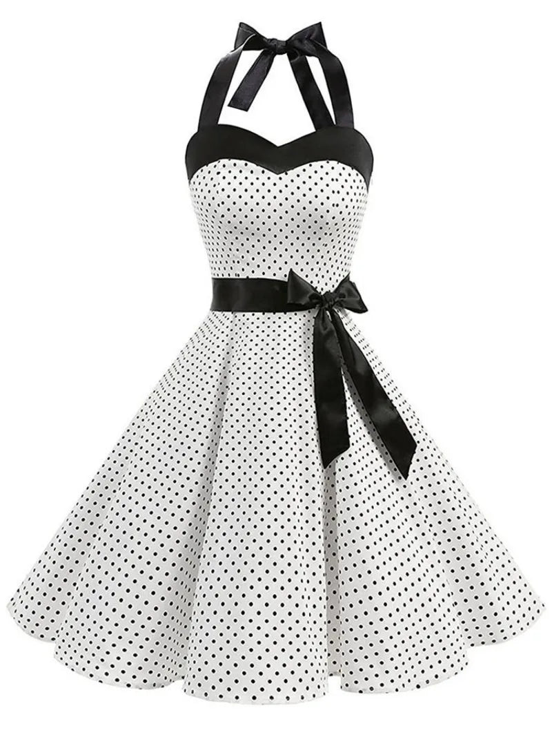 Elegant Women Polka Dot Dress Summer Hepburn 1950s 60s Vintage Sexy Halter Rockabilly Retro Party Office Dresses 2026 Robe Pinup