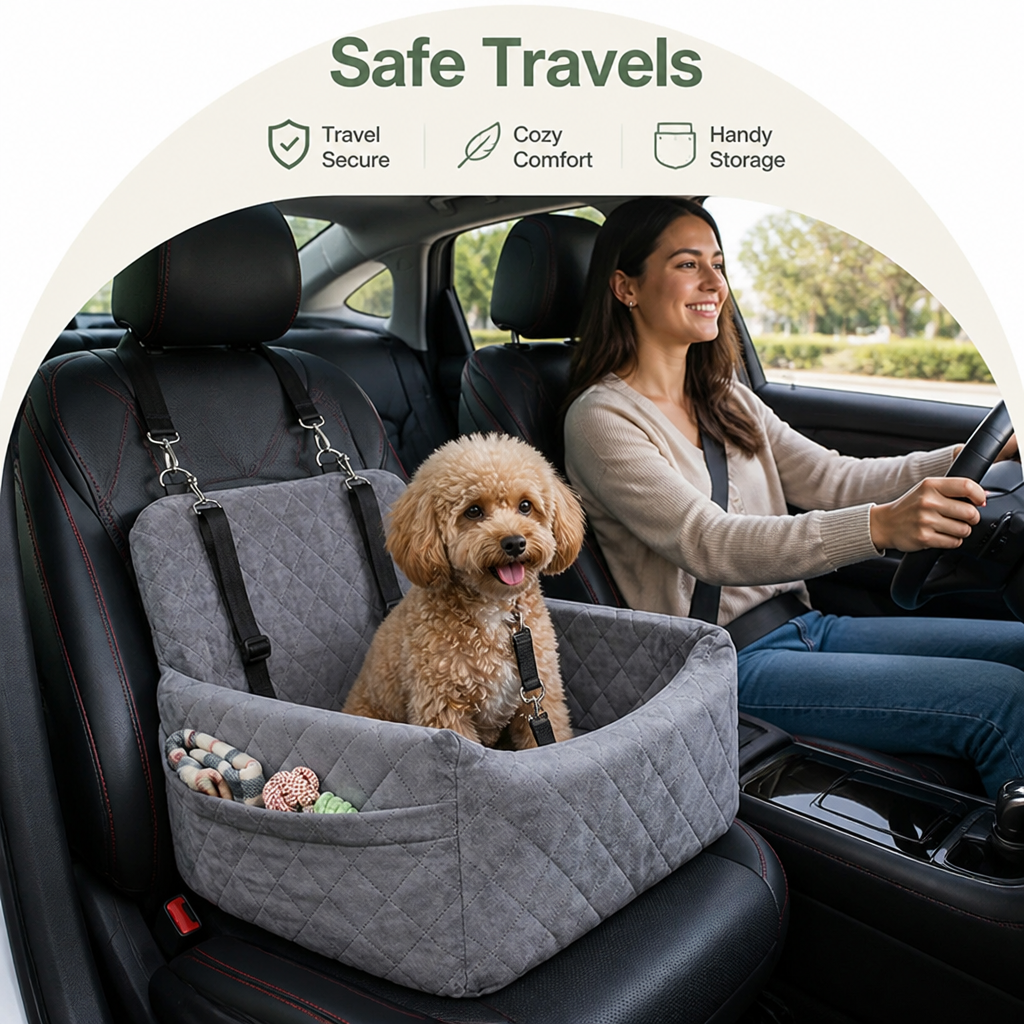 DogBedHouse Breathable & Washable Dog Car Seat (Built-In Safety Belt)