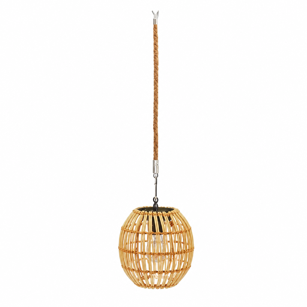 Outdoor Hanging Light | Solar-Powered LED Lantern | Woven Iron Frame, Vintage Yellow, 29×19 cm