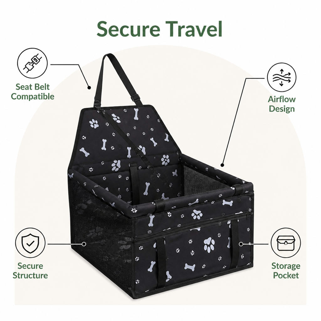 DogBedHouse Seat-Belt Compatible Portable & Breathable Car Booster Seat