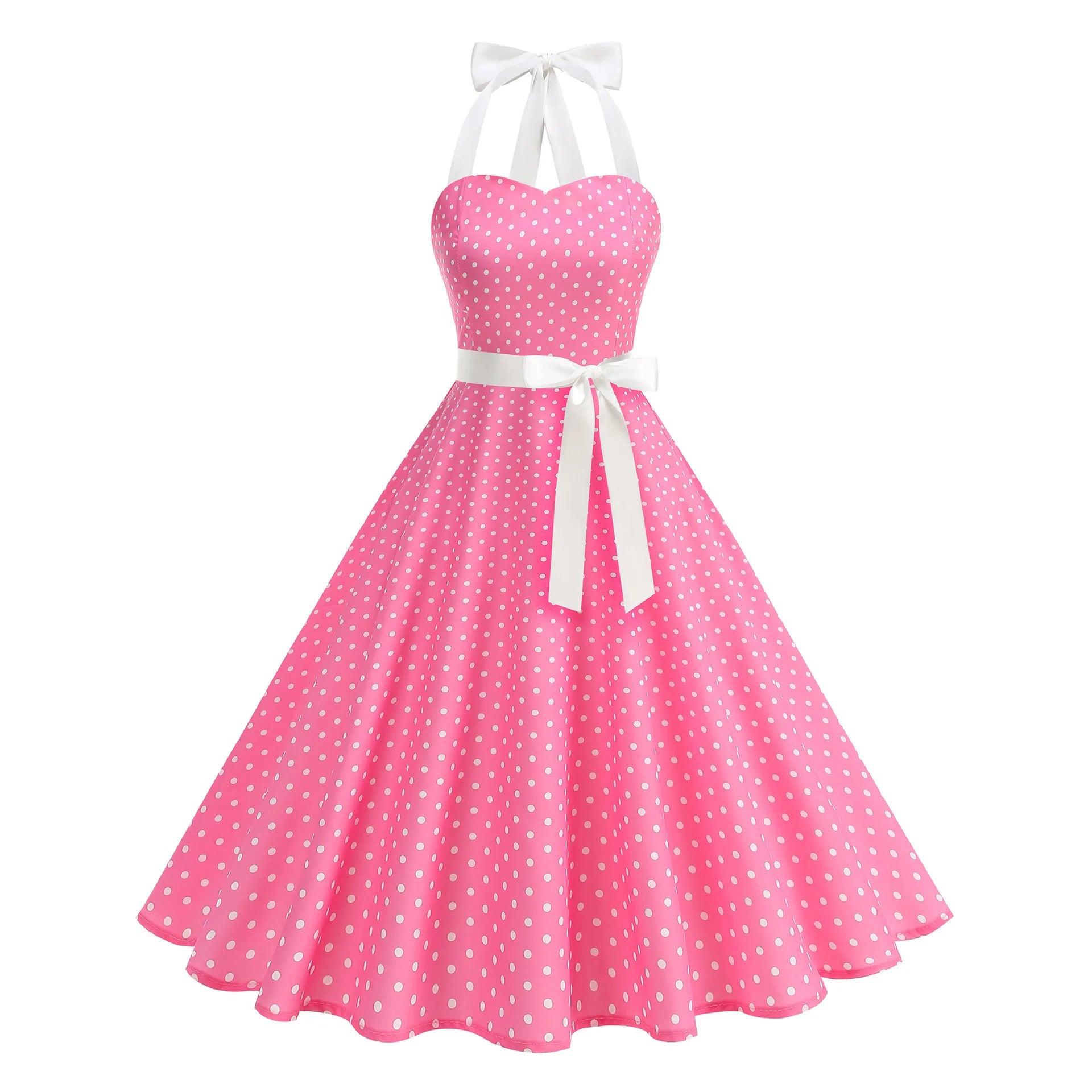 Elegant Women Polka Dot Dress Summer Hepburn 1950s 60s Vintage Sexy Halter Rockabilly Retro Party Office Dresses 2026 Robe Pinup