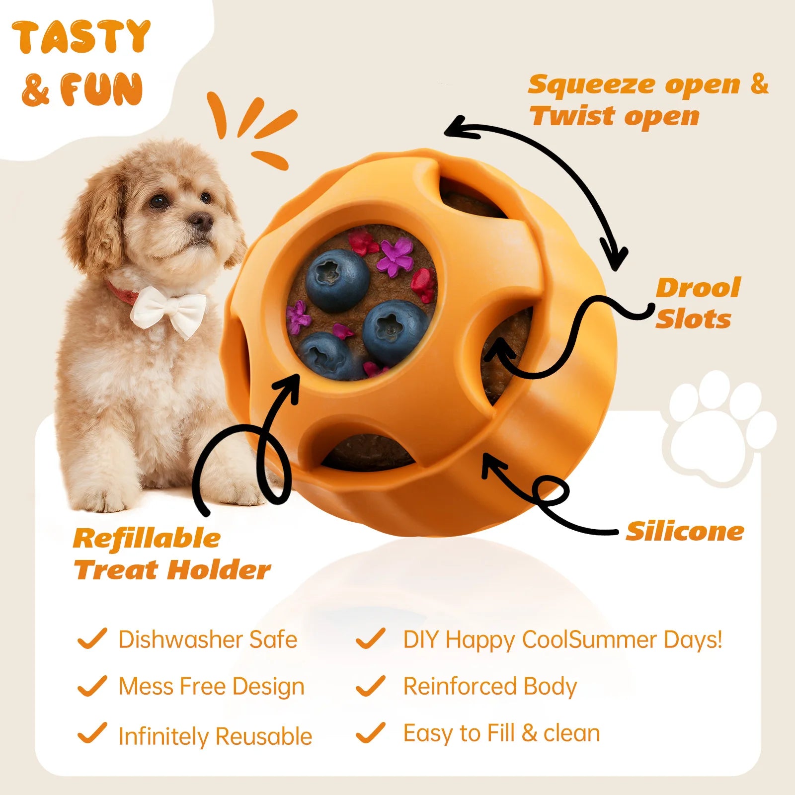 Food-Grade Silicone & Natural Rubber Dog Treat Toy (Ball + Tray)
