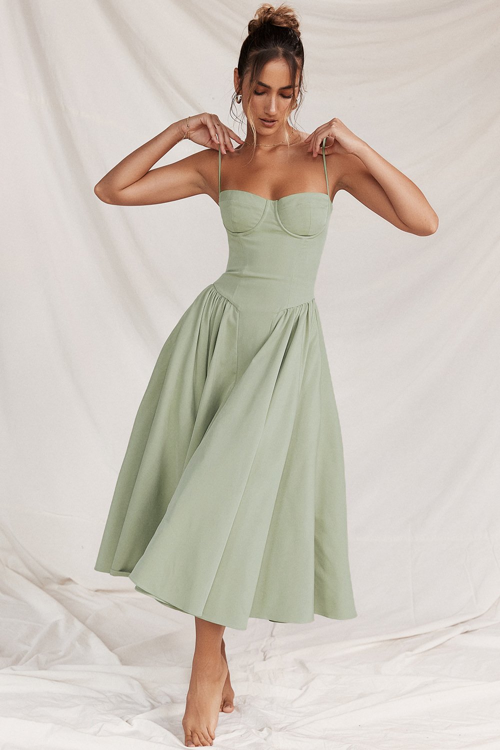 Avencea Wide Swinging, Deep Cut Midi Dress with Straps
