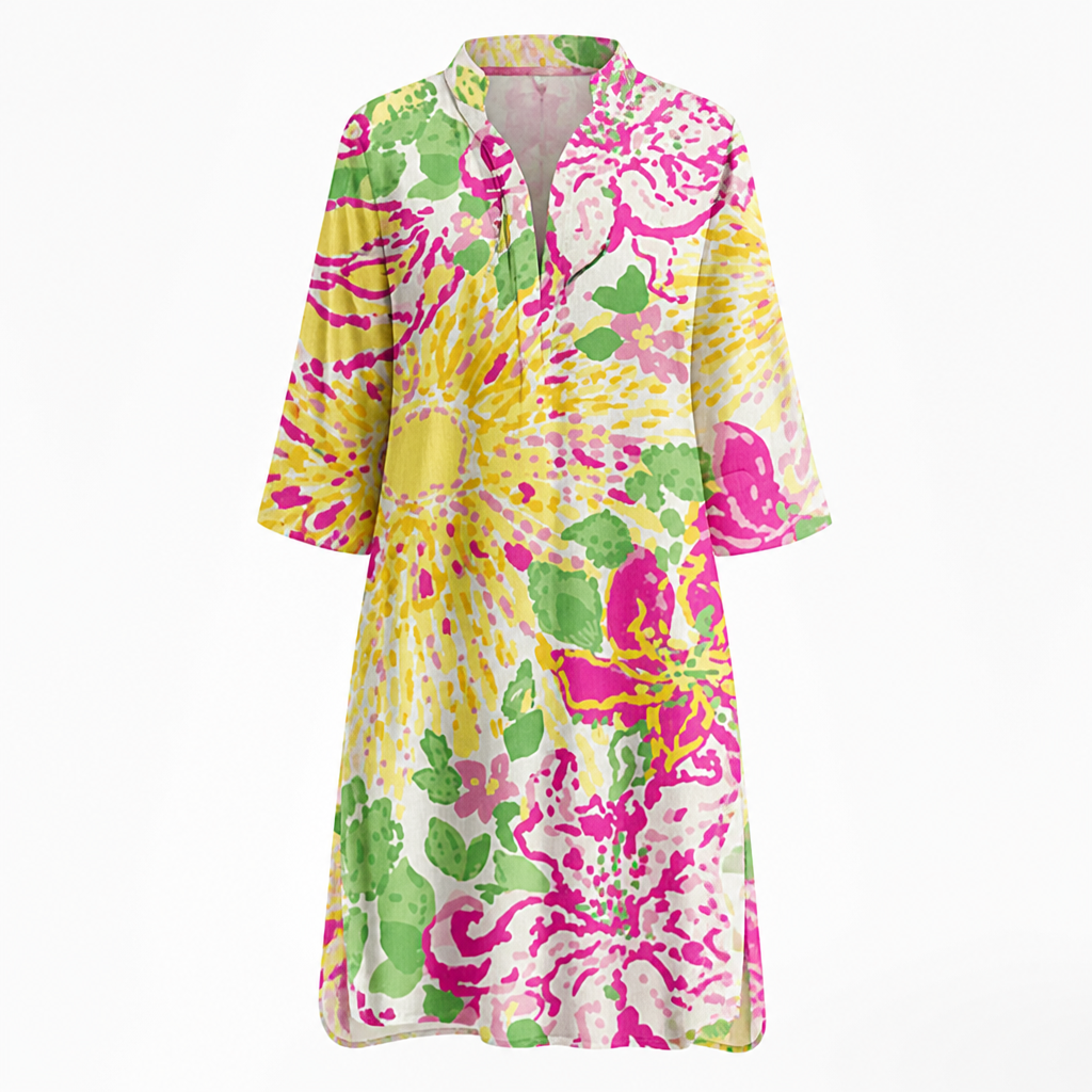 Women's Cotton A-Line Midi Dress | Relaxed Fit | Printed Skirt, Flared Silhouette | Summer Dress, Beach & Garden Party