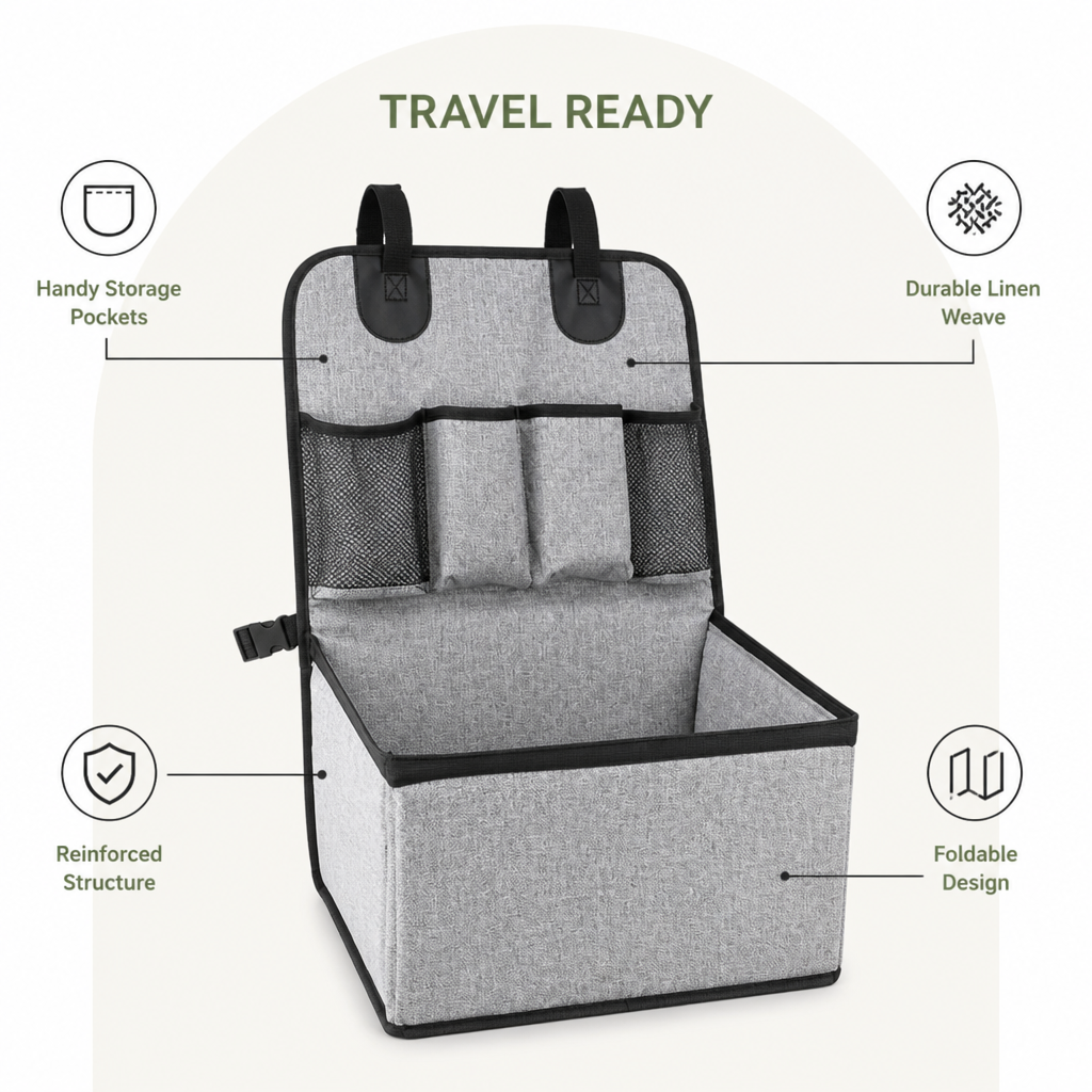 DogBedHouse Foldable & Stable Linen Fabric Car Booster Seat (Front Seat)