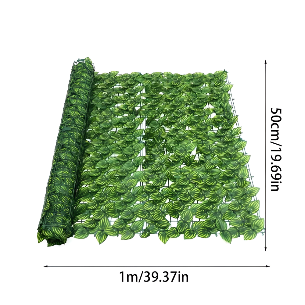 Artificial green privacy fence with ornamental leaves for garden and balcony