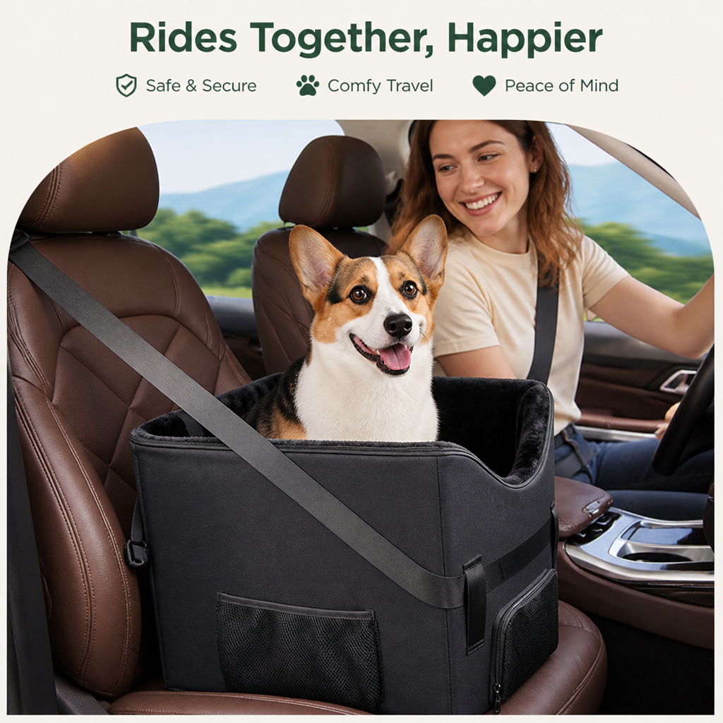 DogBedHouse Padded Elevated Dog Car Booster (Removable Washable Cover)