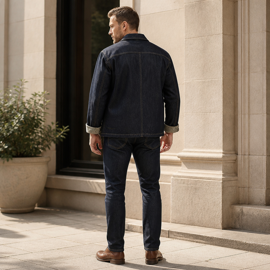 Men's Worker Jacket | Contrast Stitching & Quilted Detail | Patch Pockets & Checkered Cuff