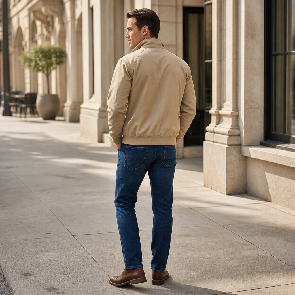 Men's Harrington Jacket | Checkered Lining & Stand-Up Collar | Wind-Resistant Lightweight