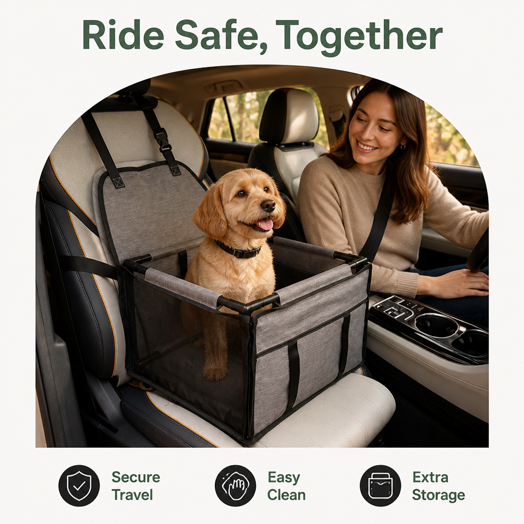 DogBedHouse Safety Booster & Removable Mat Dog Car Seat (Up to 30 lb)