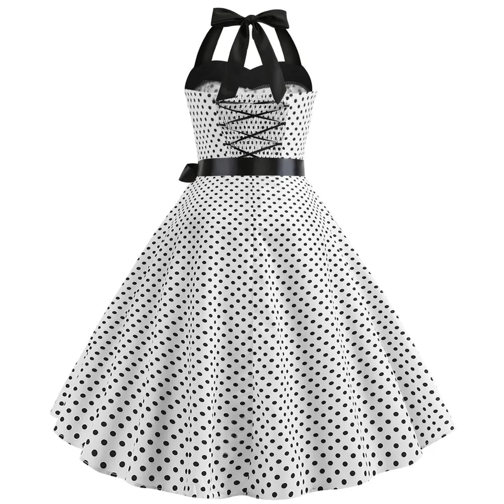Elegant Women Polka Dot Dress Summer Hepburn 1950s 60s Vintage Sexy Halter Rockabilly Retro Party Office Dresses 2026 Robe Pinup