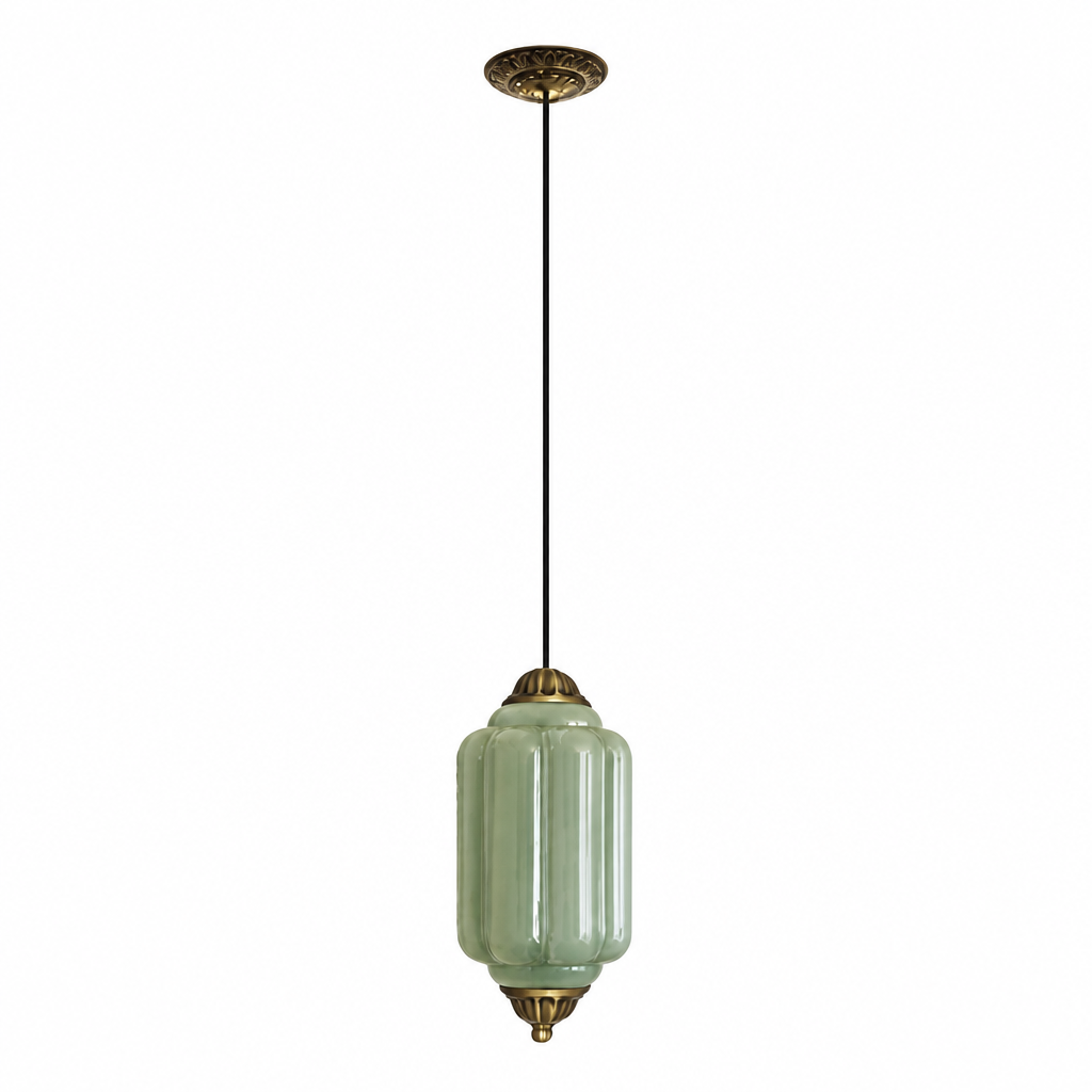 Milk Glass Pendant Light | Vintage Schoolhouse | Hand-Blown Green Glass, Brass Finish