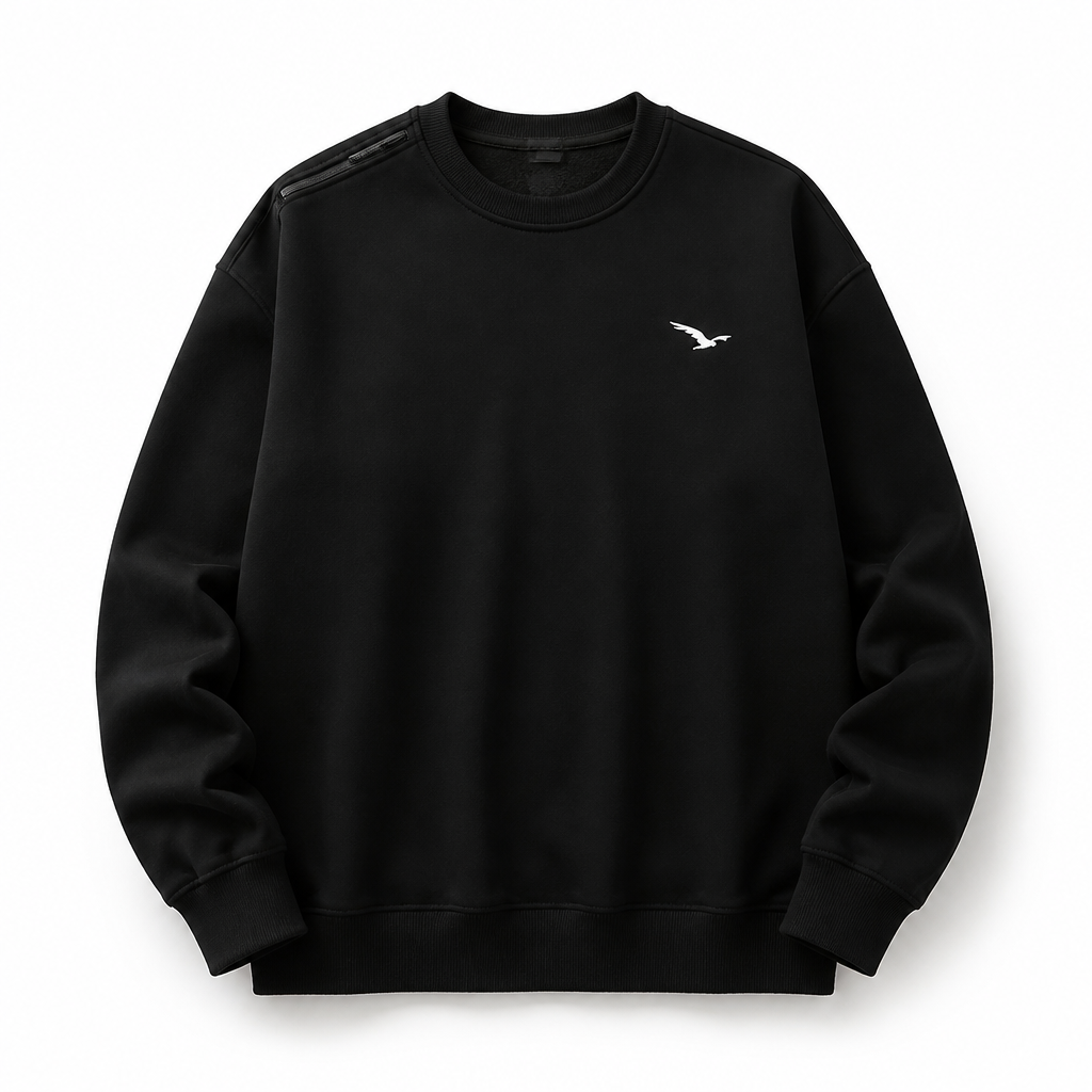 Men's Polyester Crewneck Sweatshirt | Regular Fit | Minimalist Urban, Bird Logo | Casual Streetwear, Winter Layering