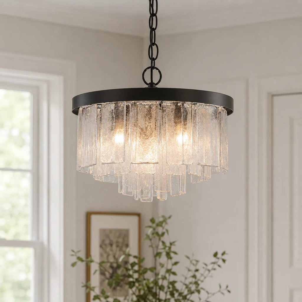 Kieran Modern Tiered Water Glass Drum Chandelier