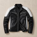 Men's Biker Jacket | Tailored Slim Fit with Quilted Shoulders | Full-Length Zipper & Multiple Zip Pockets