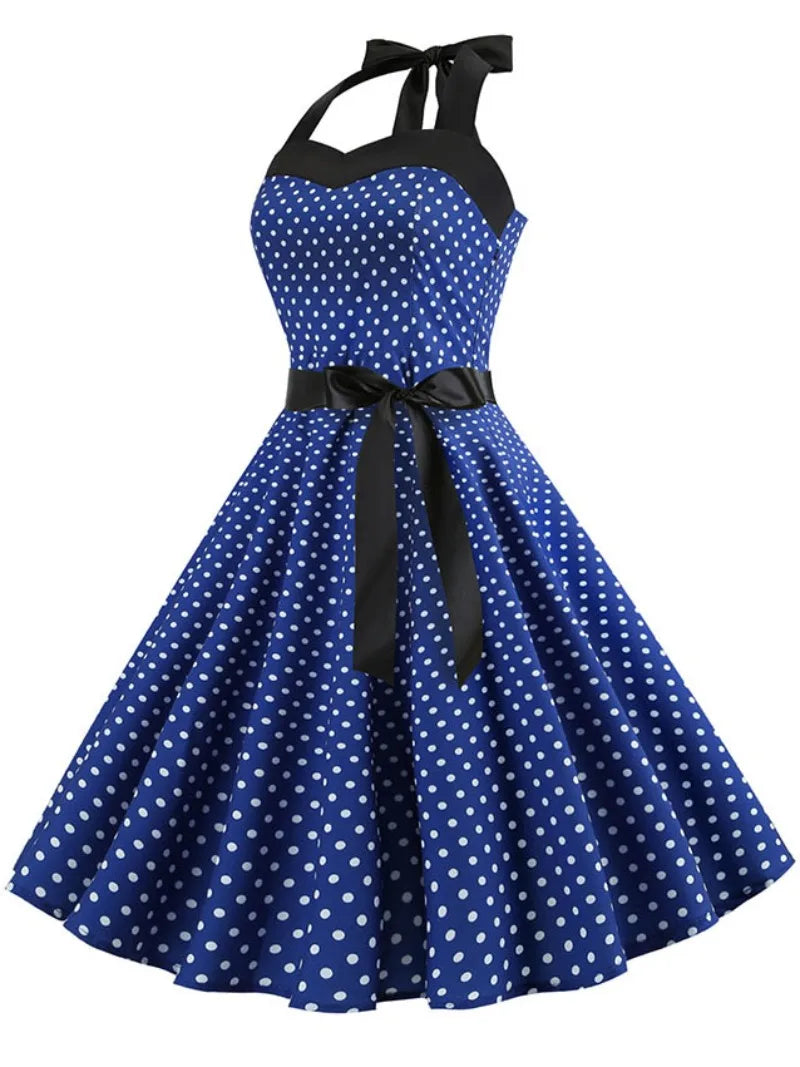Elegant Women Polka Dot Dress Summer Hepburn 1950s 60s Vintage Sexy Halter Rockabilly Retro Party Office Dresses 2026 Robe Pinup