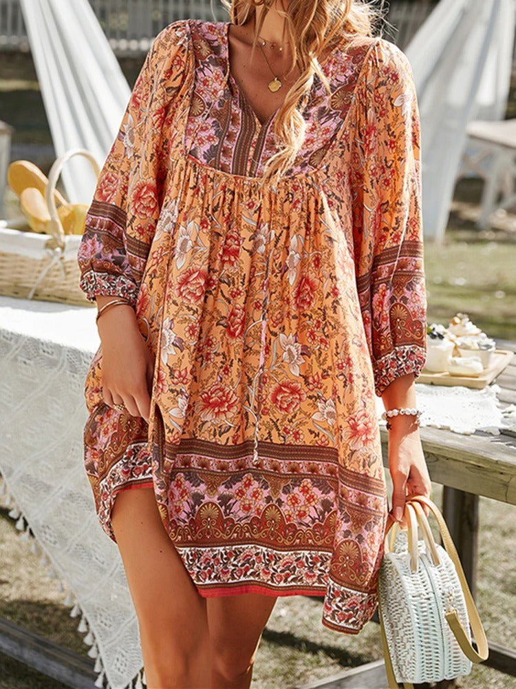 Avencea - Women's Summer Bohemian Floral Mini Dress in Modern Style