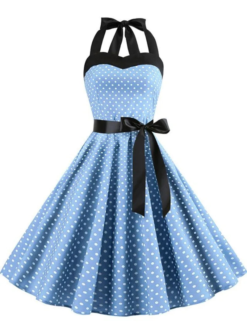 Elegant Women Polka Dot Dress Summer Hepburn 1950s 60s Vintage Sexy Halter Rockabilly Retro Party Office Dresses 2026 Robe Pinup