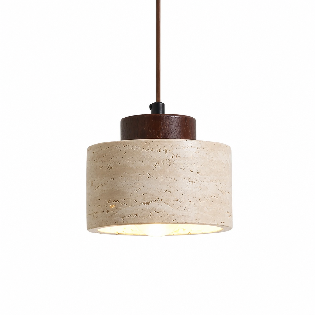 Pendant Light | Modern Travertine Stone Design | Walnut Wood Canopy | Bedroom Dining Kitchen