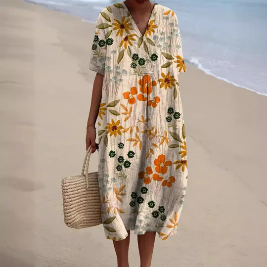 Avencea - Summer Dress with Floral Pattern and Elegant Design