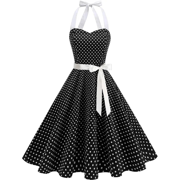 Elegant Women Polka Dot Dress Summer Hepburn 1950s 60s Vintage Sexy Halter Rockabilly Retro Party Office Dresses 2026 Robe Pinup