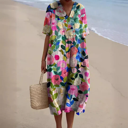 Avencea - Summer Dress with Floral Pattern and Elegant Design