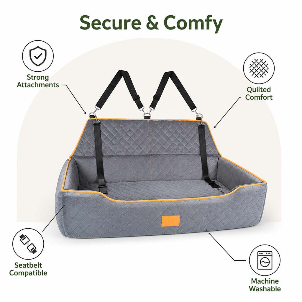 DogBedHouse Thick Padded & Washable Booster Dog Car Seat (Detachable Cover)