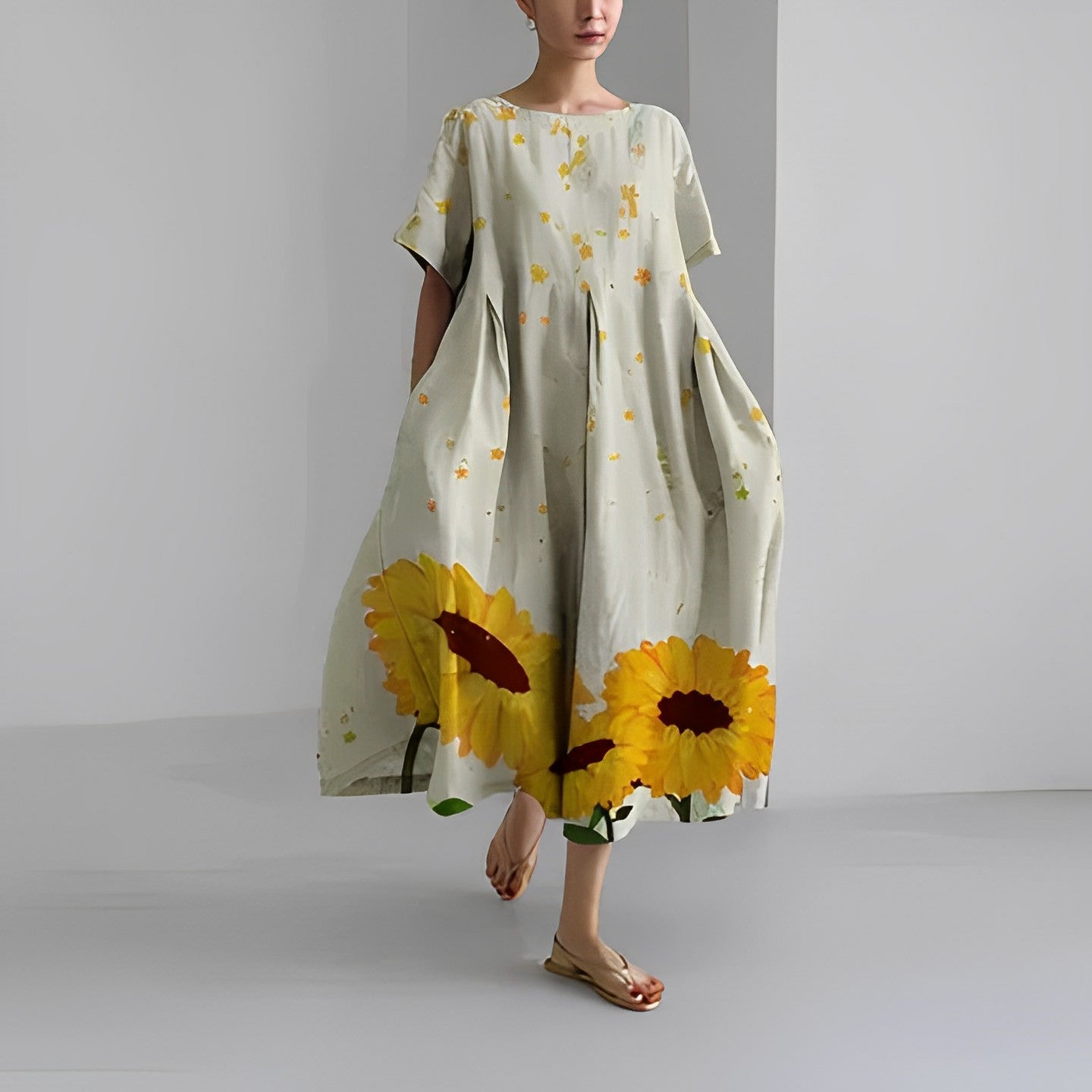 Avencea - Midi Dress with Floral Pattern