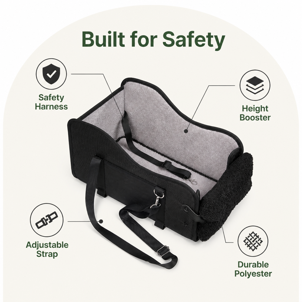 DogBedHouse Adjustable Height & Safety Harness Car Booster Seat