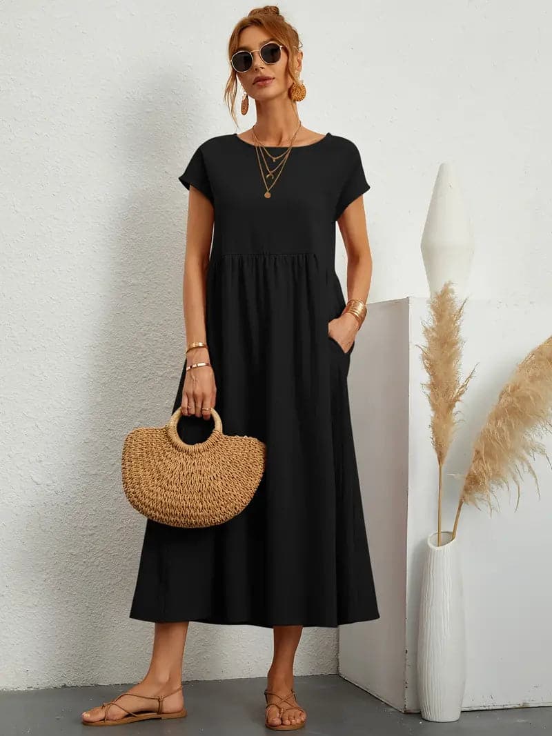 Avencea - Wonderful Wide Midi Dress with Beautiful Cut and Patterns