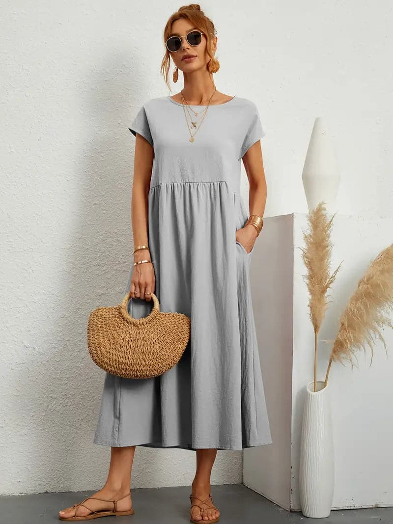 Avencea - Wonderful Wide Midi Dress with Beautiful Cut and Patterns