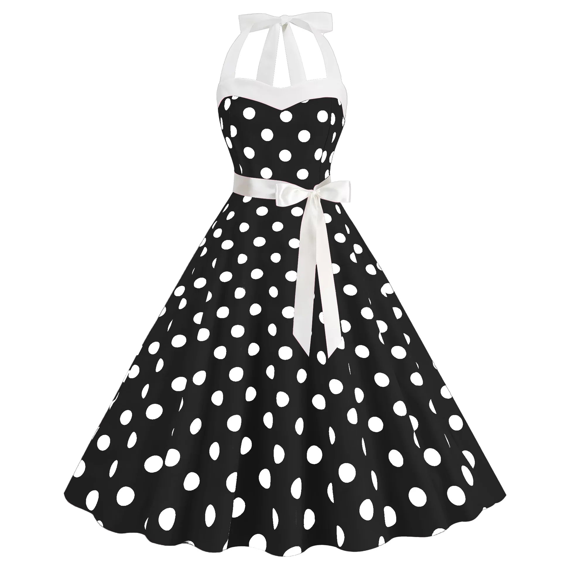 Elegant Women Polka Dot Dress Summer Hepburn 1950s 60s Vintage Sexy Halter Rockabilly Retro Party Office Dresses 2026 Robe Pinup
