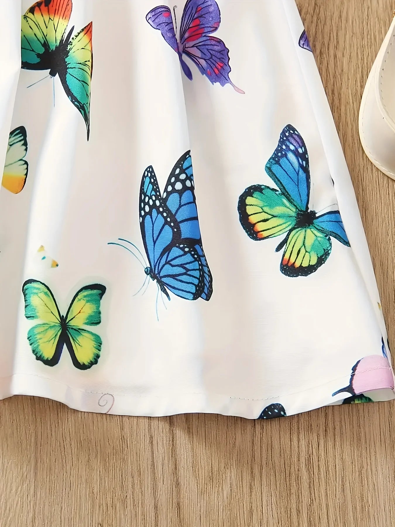 Children's Clothing for Girls: Vibrant Butterfly All-Over Print Dress Suitable for Children Aged 1-8, Summer Wear, White Colorful Butterfly Dress