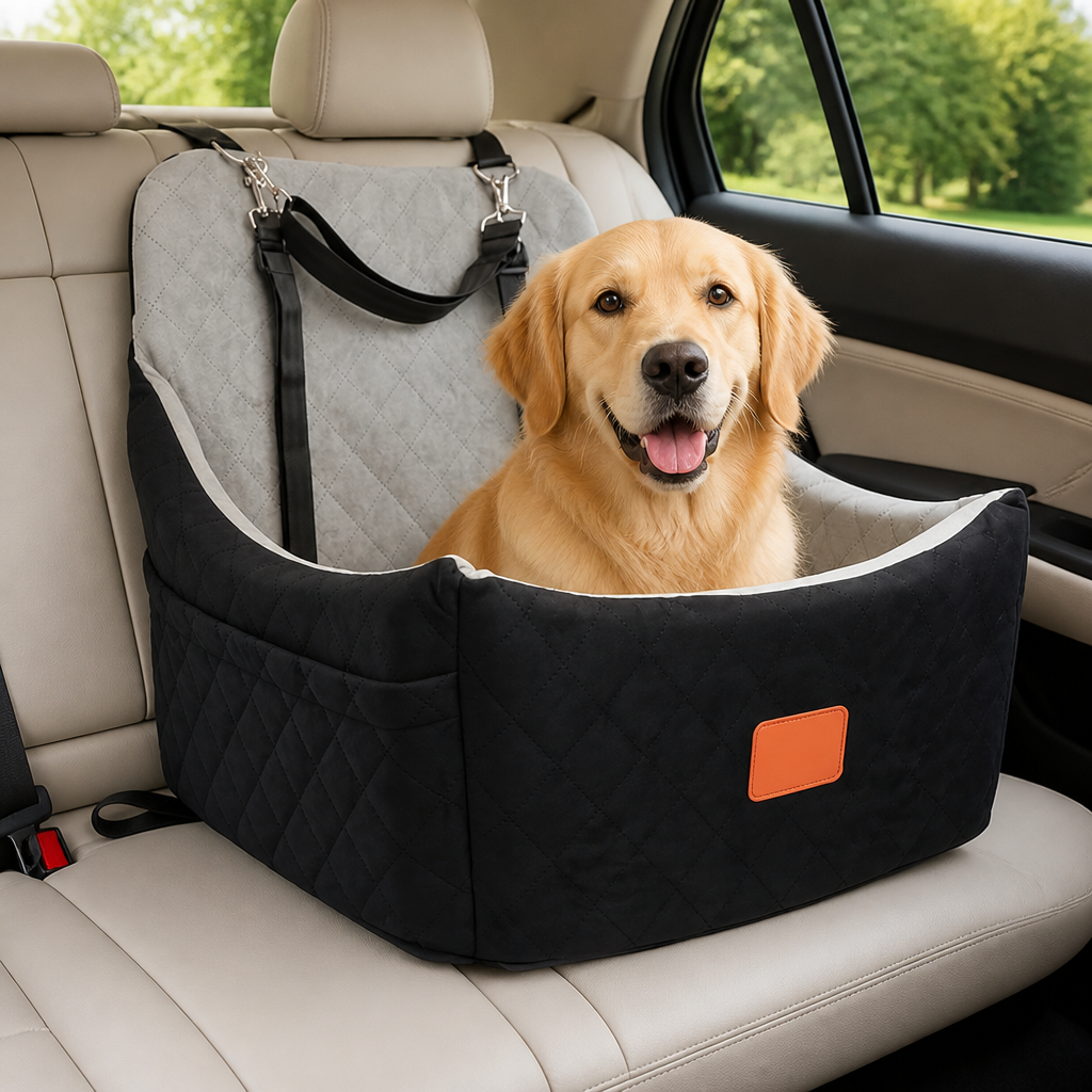 DogBedHouse Seat-Belt Pass-Through & Washable Cotton Dog Car Seat