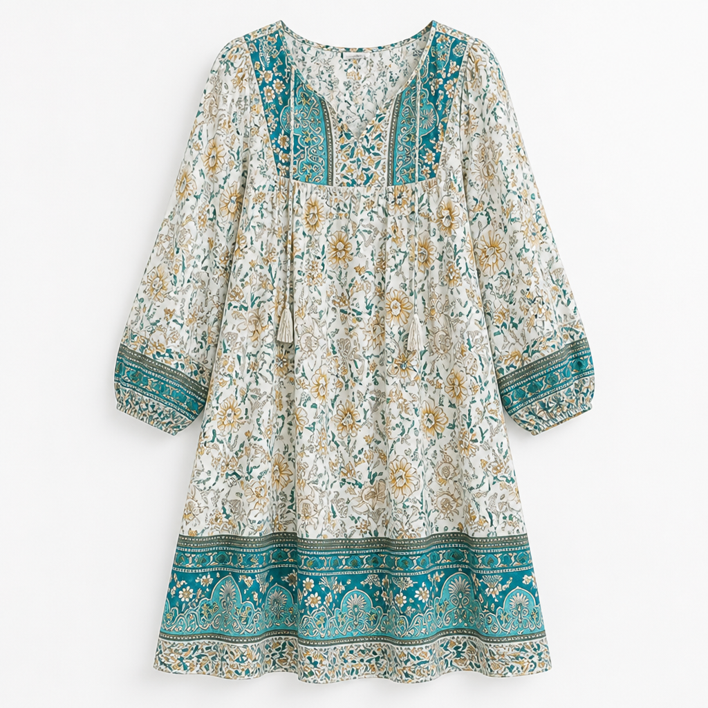 Women's Floral Mini Dress | Relaxed Fit | Bohemian Style, Mini Length | Summer Dress, Holiday Outfit, Wedding Guest