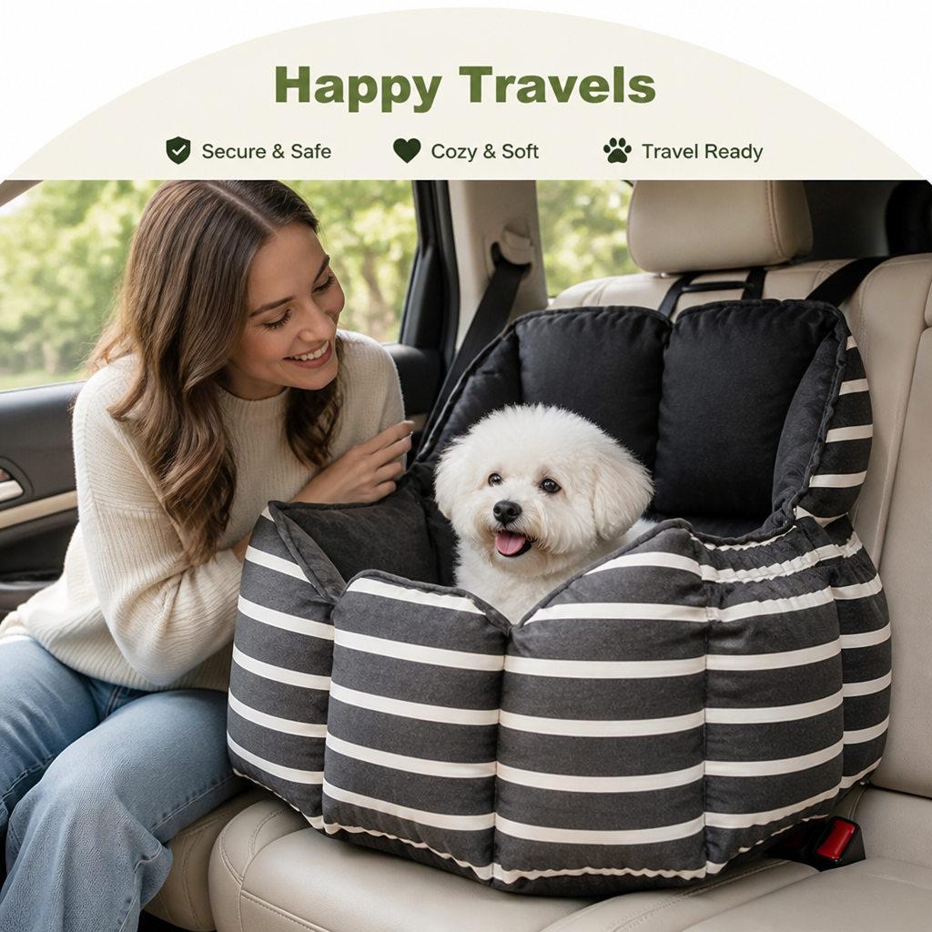 DogBedHouse Washable Plush Dog Car Booster Seat (Clip-On Leash)