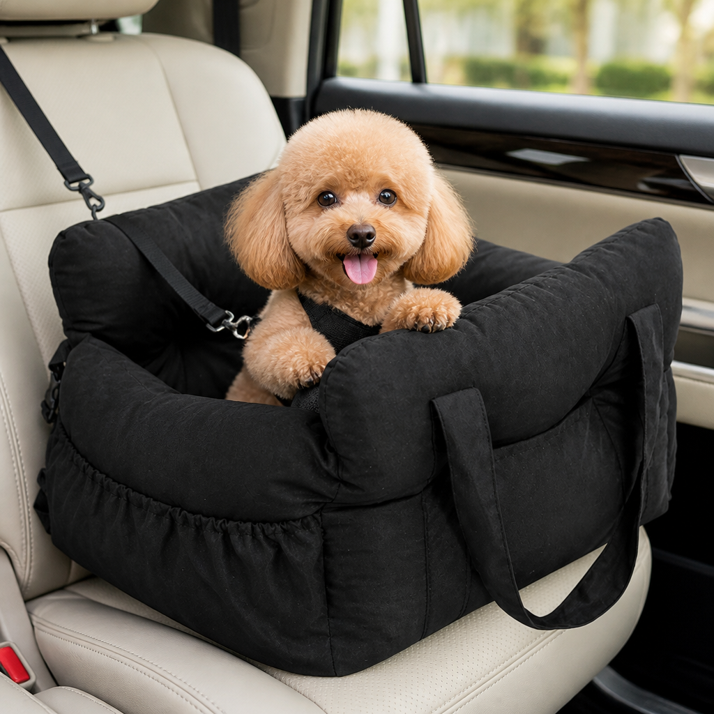 DogBedHouse Non-Slip & Washable Booster Dog Car Seat (Adjustable Safety Straps)