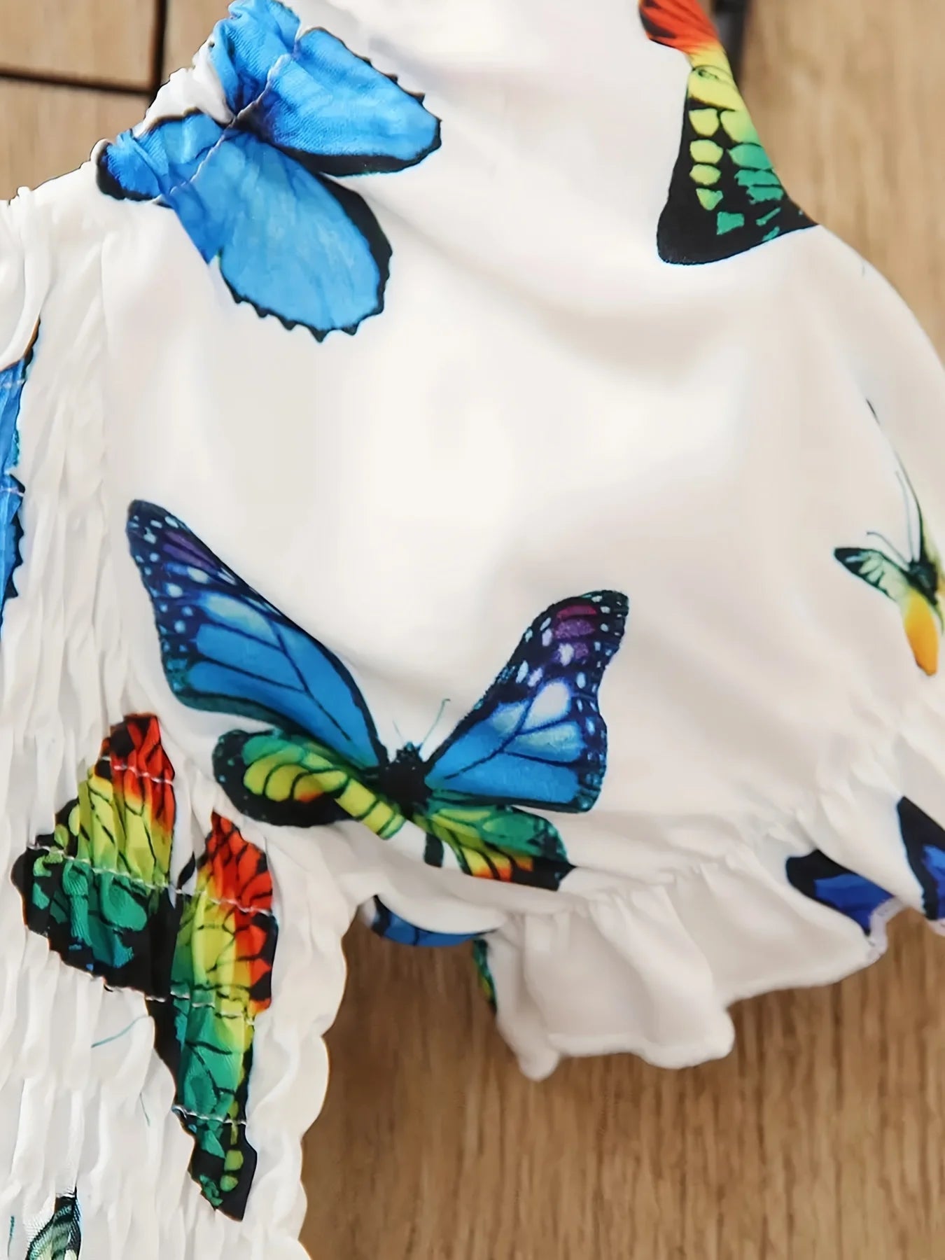 Children's Clothing for Girls: Vibrant Butterfly All-Over Print Dress Suitable for Children Aged 1-8, Summer Wear, White Colorful Butterfly Dress