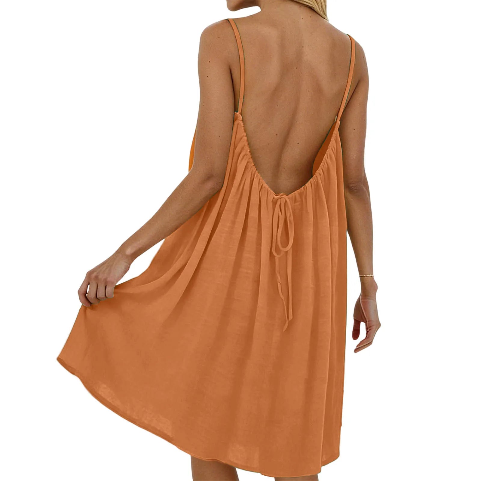 Dress, European & American Vacation Relaxed Style, Backless Elegant Vibe, 2026 Summer New Solid Color Spaghetti Strap Flowy A-Li
