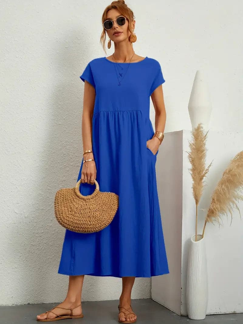 Avencea - Wonderful Wide Midi Dress with Beautiful Cut and Patterns