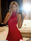 Elegant Off-Shoulder Polka Dot Mini Dress Women's Sleeveless Backless High Waist Y2K Summer Fashion Club Party Gown
