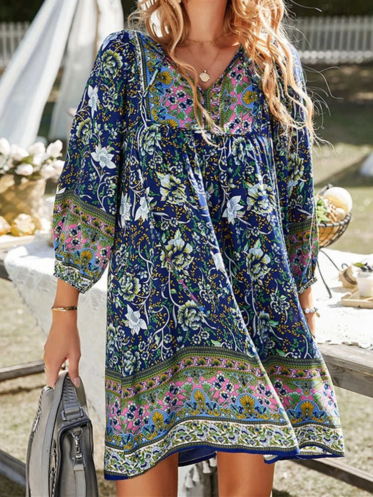 Avencea - Women's Summer Bohemian Floral Mini Dress in Modern Style