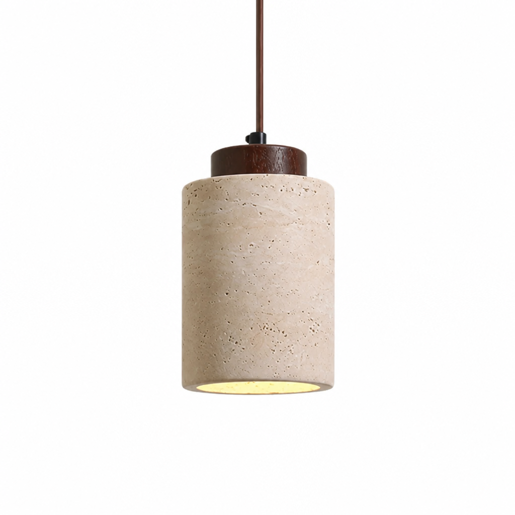 Pendant Light | Modern Travertine Stone Design | Walnut Wood Canopy | Bedroom Dining Kitchen